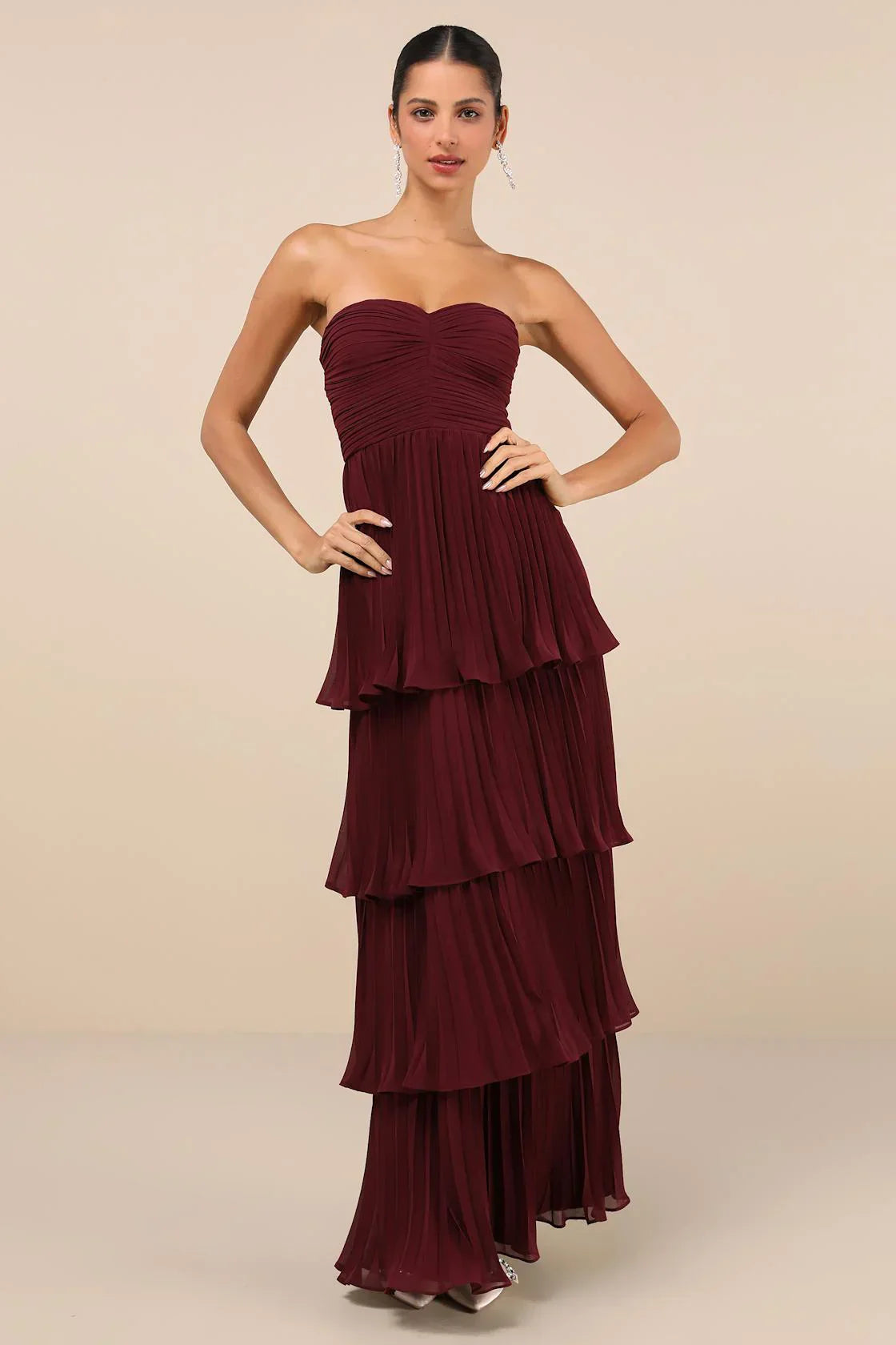 Vestido Longo Plissado Rubi