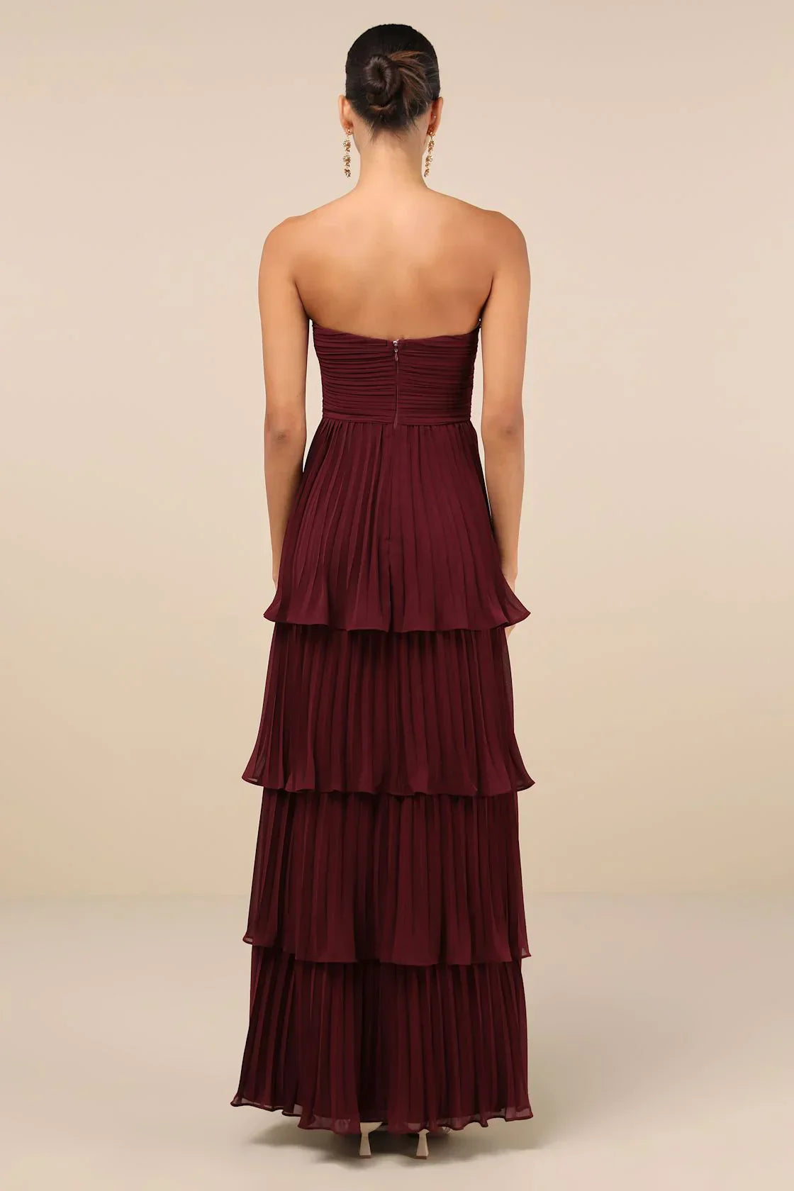 Vestido Longo Plissado Rubi