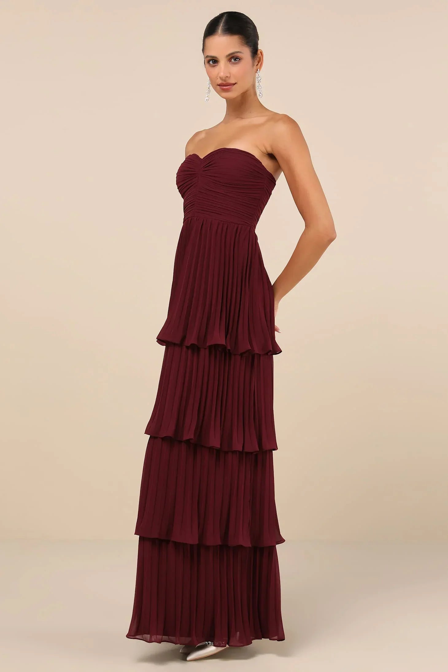 Vestido Longo Plissado Rubi