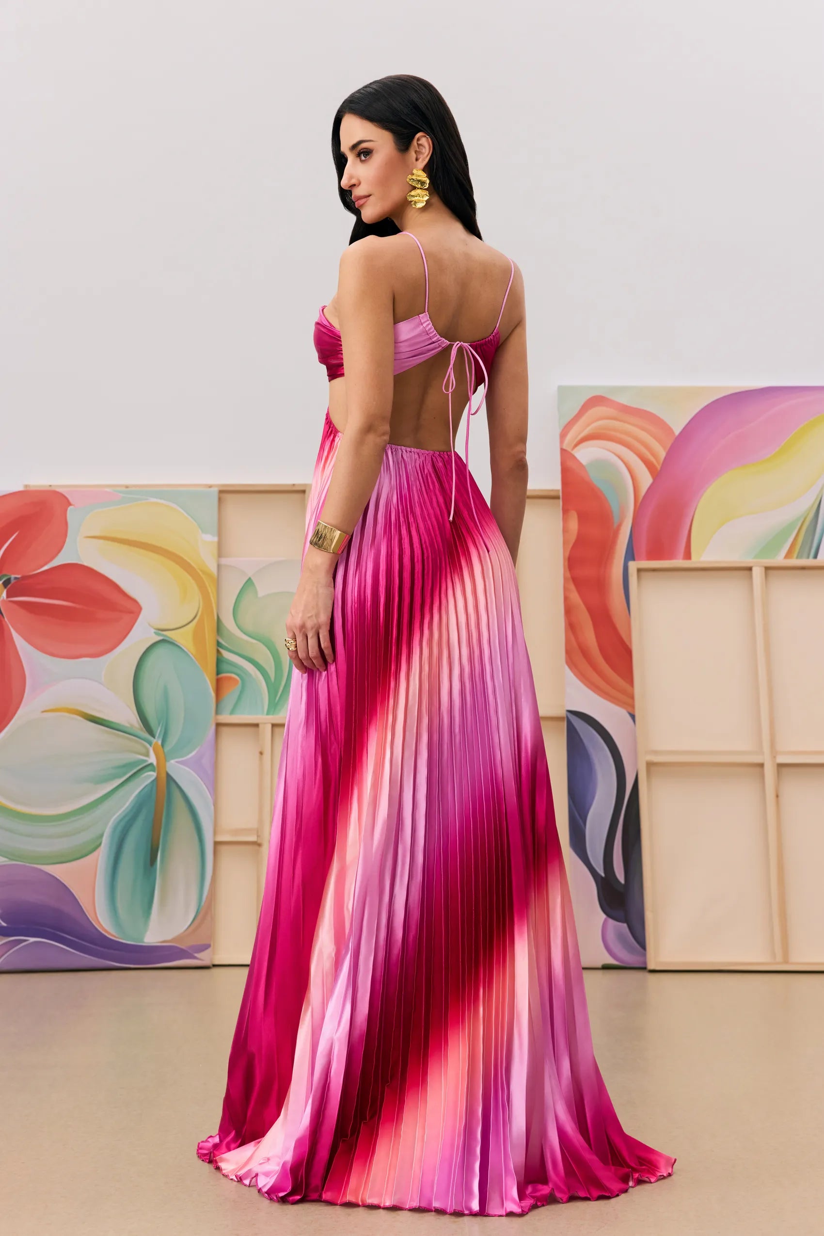 Vestido Rosa Degradê Plissado Marie