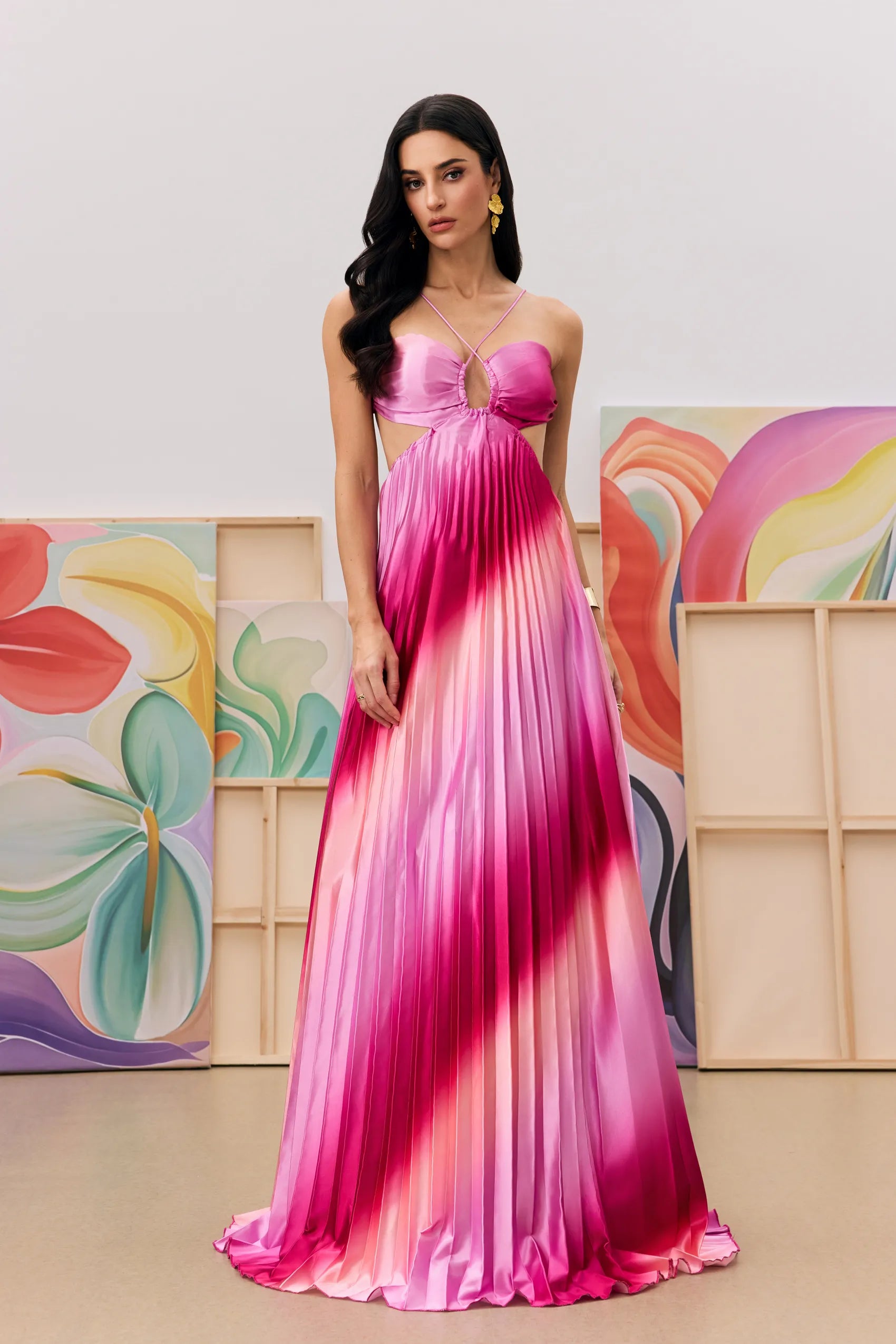 Vestido Rosa Degradê Plissado Marie