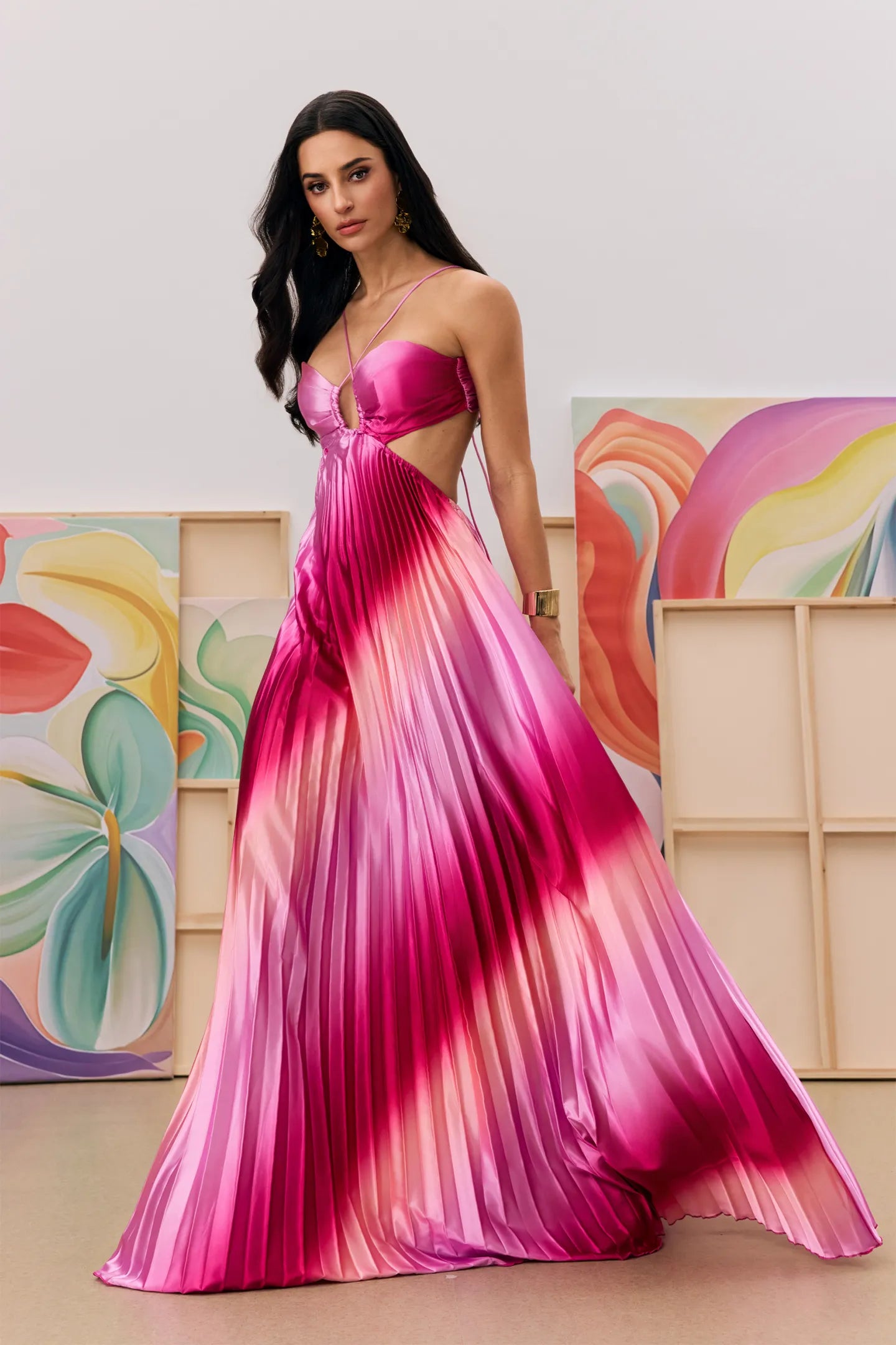 Vestido Rosa Degradê Plissado Marie