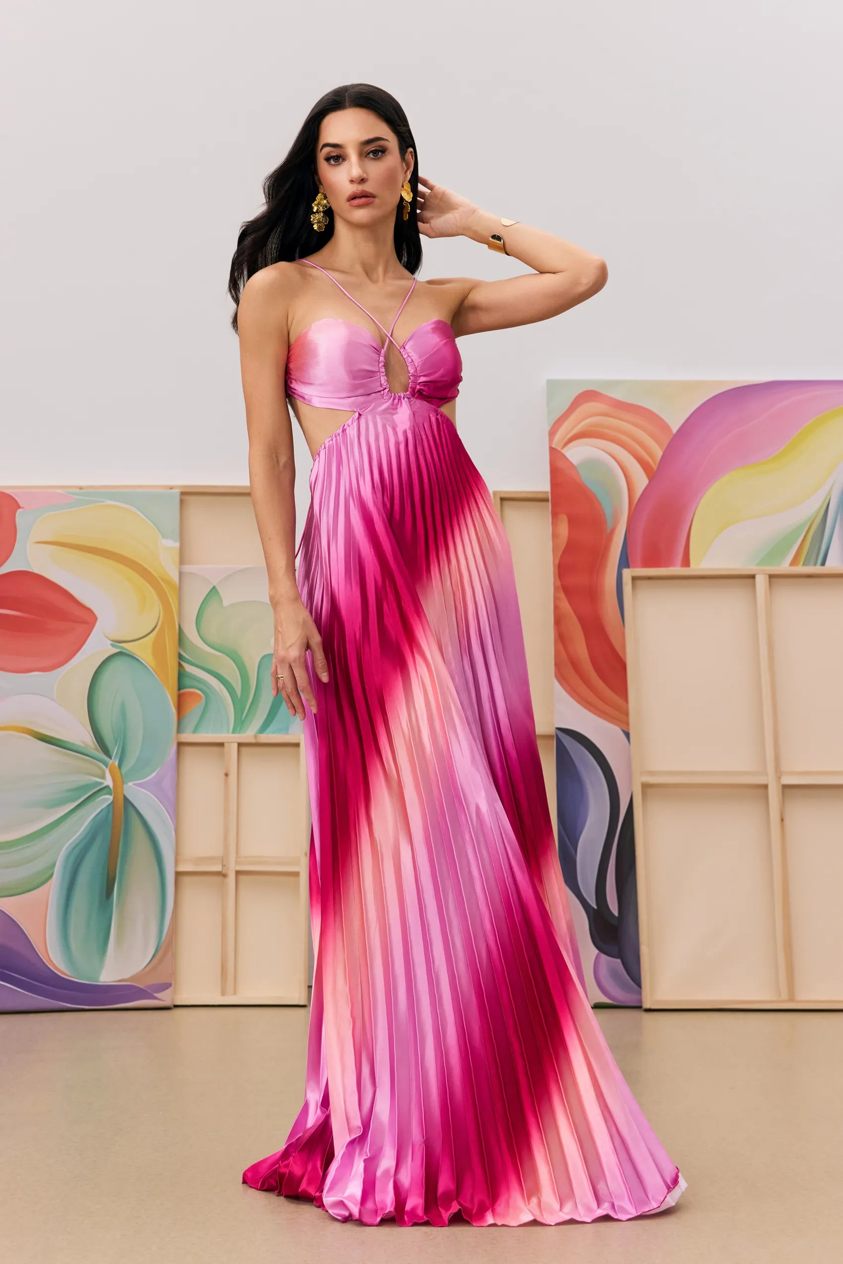 Vestido Rosa Degradê Plissado Marie